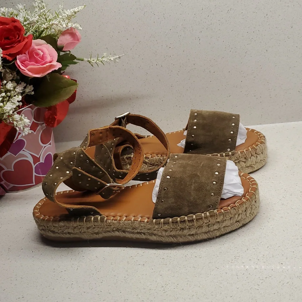 ALOHAS Olive Green Suede Leather Espadrille Sandals (sz 6)